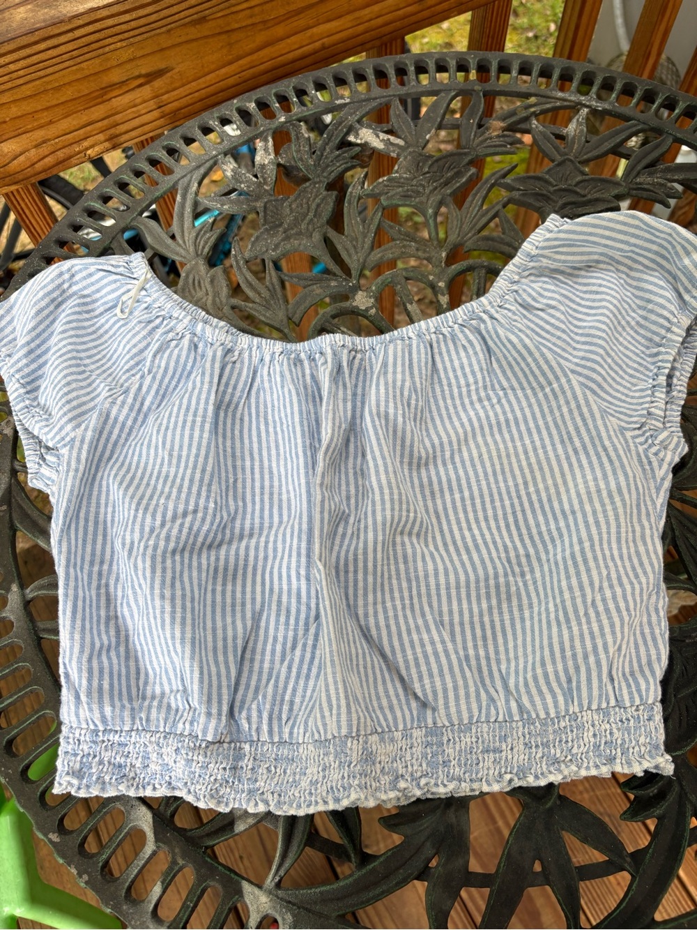 Hollister Blue and White Striped Off-Shoulder Crop Top